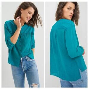 Anthropologie Pilcro The Mila Draped Button Down Cotton Relaxed Fit Boho Blouse